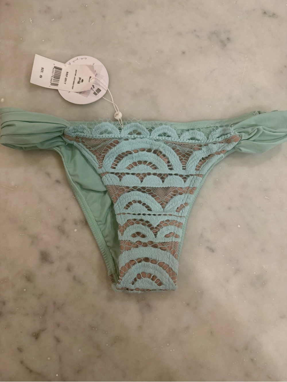 PQ swim fanned lace bottom in teeny-cut NWT